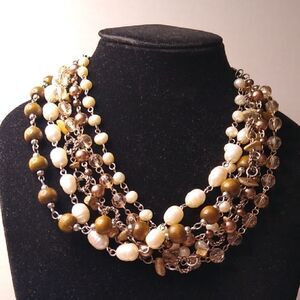 Elegant Multi-Strand Pearl and Bead Six Strand Necklace Granny Chic